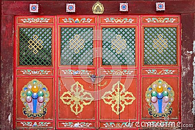 Main entrance door of Baruun Zuu temple in Erdene Zuu Khiid Monastery, Orkhon Valley World Heritage Site Kharkhorin Mongolia Stock Photo