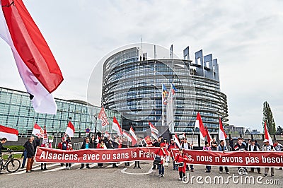 Main entrance at European Parliament with crowd Editorial Stock Photo