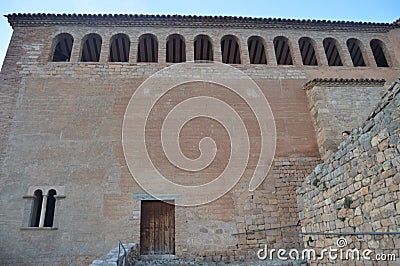 Main Entrance Facade To The Alquezar Collegiate Castle. Landscapes, Nature, History, Architecture. December 28, 2014. Alquezar, Editorial Stock Photo