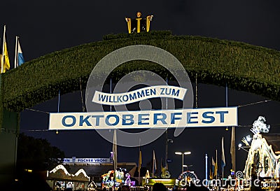 Main entrance gate to the Oktoberfest fairground in Munich, Germany, 2015 Editorial Stock Photo