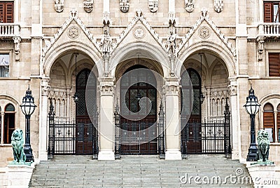 Main entrance of Orszaghaz, Hungary Parliament Stock Photo