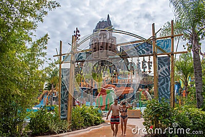 Main entrance of Runamukka Reef at Volcano Bay in Universal Studios area Editorial Stock Photo