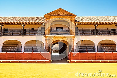 Main entrance to the bullring of Almaden, Spain, a world heritage site. Stock Photo