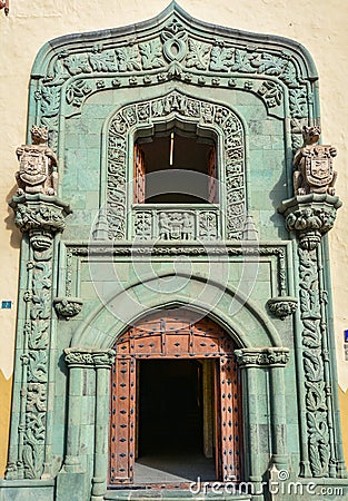 Main entrance to Casa de Colon (The house of Christopher Columbus), Las Palmas, Gran Canaria Stock Photo