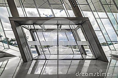 Main Entrance to the Etihad Museum, Sliding Glass Doors, Modern Editorial Stock Photo