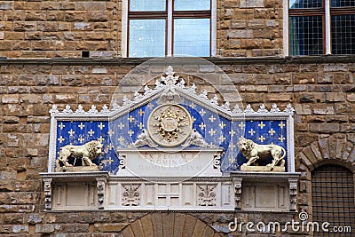 Main entrance to Palazzo Vecchio in Florence, Italy Editorial Stock Photo