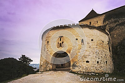 Main entrance to Rasnov medieval citadel from transylvania Stock Photo