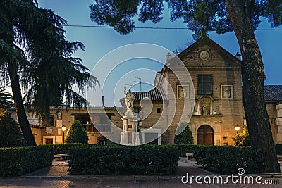 Main facade of the Convent of Corpus Christi in the street Colegios de Alcala de Henares Spain, at dusk Stock Photo