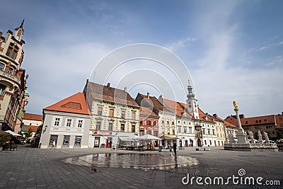 Main facade of Mariborski Rotovz, or Maribor Town hall on Glavni trg main square, the main monument political landmark of Maribor Editorial Stock Photo