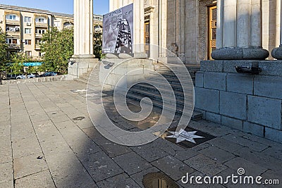 The main fasade with stars of the Meskhishvili Theatre building in the old part of Kutaisi in Georgia Editorial Stock Photo