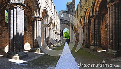 Main gallery of Kirkstall Abbey ruins, Leeds, UK Stock Photo