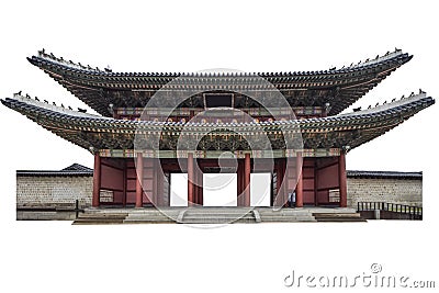 Main Gate of Changdeokgung Palace Soeul, South Korea isolated on white background Stock Photo