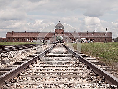 Main gate to concentration camp in Oswiecim-Brzezinka Editorial Stock Photo