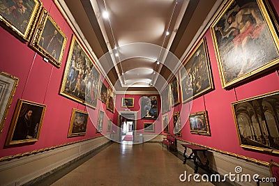Main halls with traditional paintings in The Museo Nazionale di Palazzo Mansi in Lucca, Italy. Editorial Stock Photo