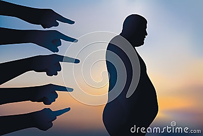 Concept of discrimination with obese man singled out for being overweight. Stock Photo