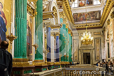 The main iconostasis and the Royal gate of St. Isaac`s Cathedral. Editorial Stock Photo