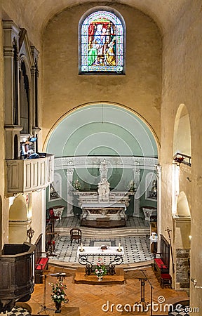 Main nave and presbytery of Our Lady of Nativity Cathedral Notre Dame de la Nativite in Vence historic town in France Editorial Stock Photo