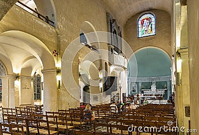 Main nave and presbytery of Our Lady of Nativity Cathedral Notre Dame de la Nativite in Vence historic town in France Editorial Stock Photo