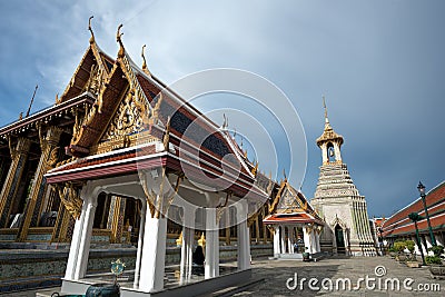 The artistic architecture and decoration of Phra Ubosot or The Chapel of The Emerald Buddha or Wat Phra Kaew, The Grand Palace, Th Editorial Stock Photo