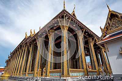 The artistic architecture and decoration of Phra Ubosot or The Emerald Buddha or Wat Phra Kaew, The Grand Palace, Thailand Stock Photo