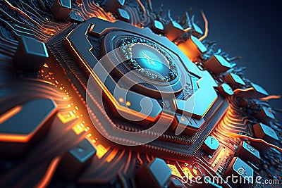 Main processor on circuit board, CPU chips inside computer, generative AI Stock Photo