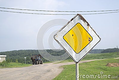 Main road rusty sign Stock Photo