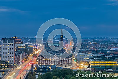 Main road and street lights of Copenhagen, skyline at night Stock Photo