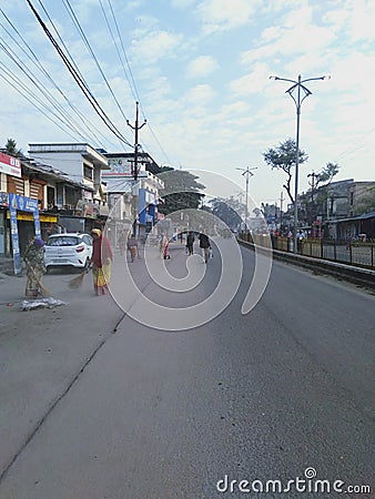 Main road of a town sambalpur in the morning Editorial Stock Photo