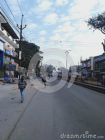 Main road of a town sambalpur in the morning Editorial Stock Photo