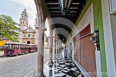 Main square with Cathedral in Campeche, Mexico Editorial Stock Photo