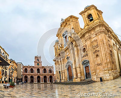Main square and Cathedral in Marsala, Sicily Editorial Stock Photo