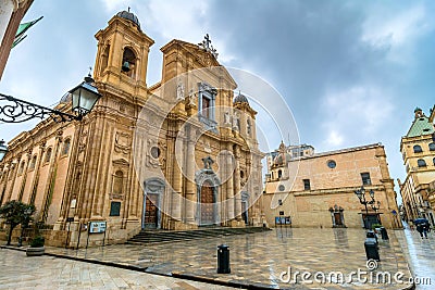 Main square and Cathedral in Marsala, Sicily Editorial Stock Photo