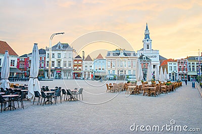 Main square during sunset Bergen op Zoom Editorial Stock Photo