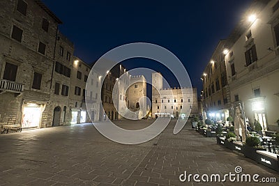 The main square of Todi, Umbria, by night Editorial Stock Photo