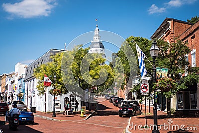 Main Street corner in Annapolis. Maryland Editorial Stock Photo
