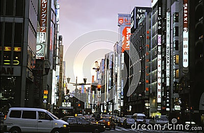 Main Street in Ginza District, Tokyo in Japan Editorial Stock Photo