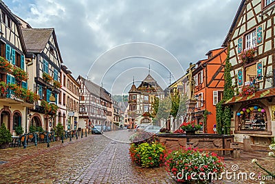 Main street in Kaysersberg, Alsace, France Stock Photo