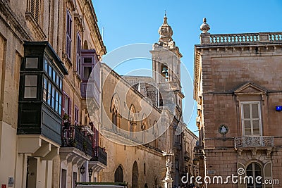 Main Street of Mdina with balcony, Malta, Europe, mediterranean Stock Photo