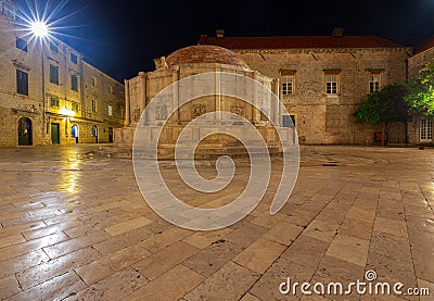Dubrovnik. Stradun street in night illumination at dawn. Stock Photo