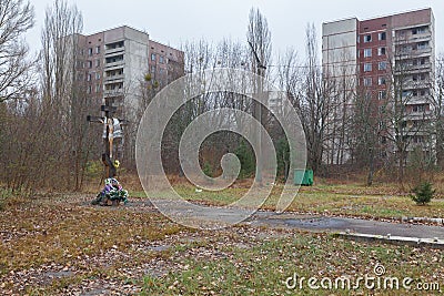 Main street in Pripyat city. Stock Photo