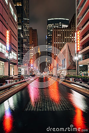 Main Street Square at night, in downtown Houston, Texas Editorial Stock Photo