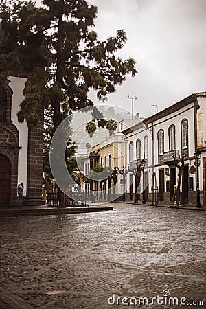 Main street with typical Canarian houses in Teror Gran Canarias Canary Islands Spain Editorial Stock Photo