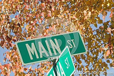 Main Street USA and autumn leaves, New Hampshire, New England Stock Photo