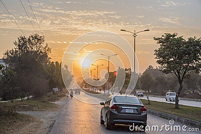 Main Streets sunset in Islamabad Editorial Stock Photo