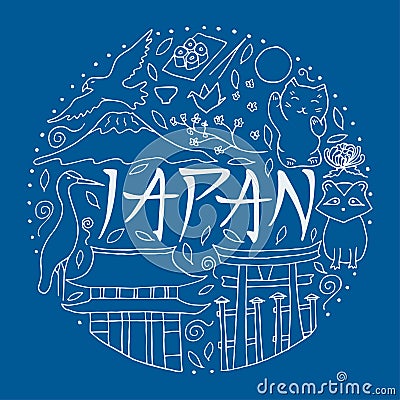 Main symbols of Japan in circle shape. Stock Photo