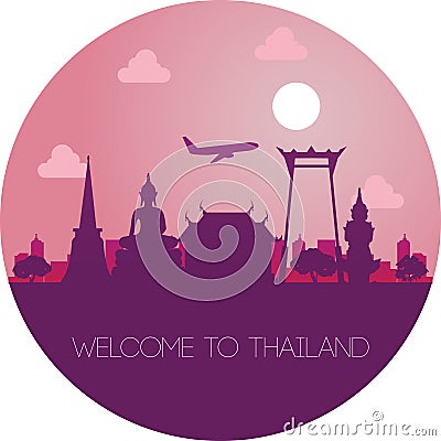 Main Thailand landmark,outline silhouette design Vector Illustration