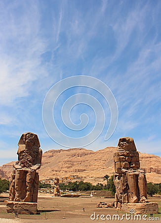 Main view of Colossi of Memnon statues, Luxor, Egypt Stock Photo