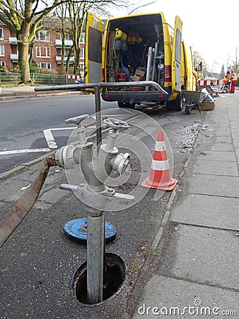 Main water pipe, repair and maintenance Stock Photo