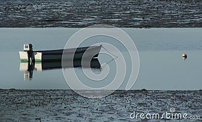 Maine boat at low tide Stock Photo