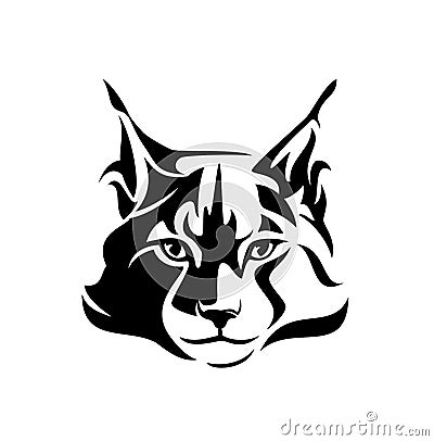 Maine coon cat black and white vector head outline Vector Illustration